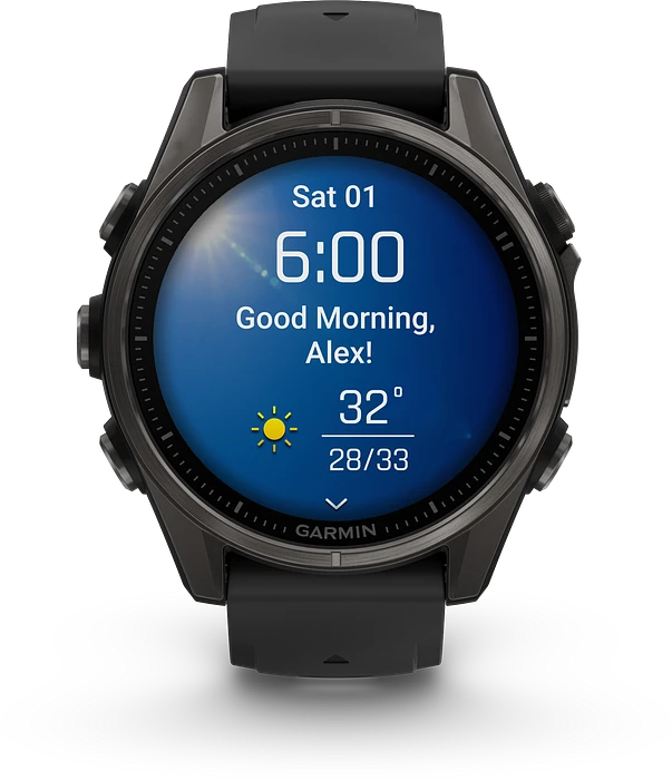 Garmin Fenix 8 - 010-02903-21 - 43 mm, AMOLED Sapphire, Carbon grey DLC-titanium met zwarte/pebble grey siliconen band Garmin Fenix 8 - 010-02903-21 - 43 mm, AMOLED Sapphire, Carbon grey DLC-titanium met zwarte/pebble grey siliconen band
