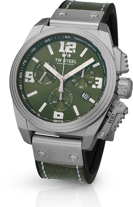 TW Steel TW1116 Canteen Swiss Movement Steel Chrono Groen Leer 46mm TW Steel TW1116 Canteen Swiss Movement Steel Chrono Groen Leer 46mm