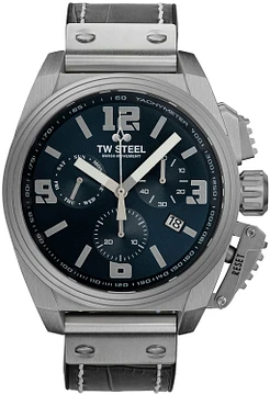 TW Steel TW1114 Canteen Swiss Movement Steel Chrono Grijs Leer 46mm