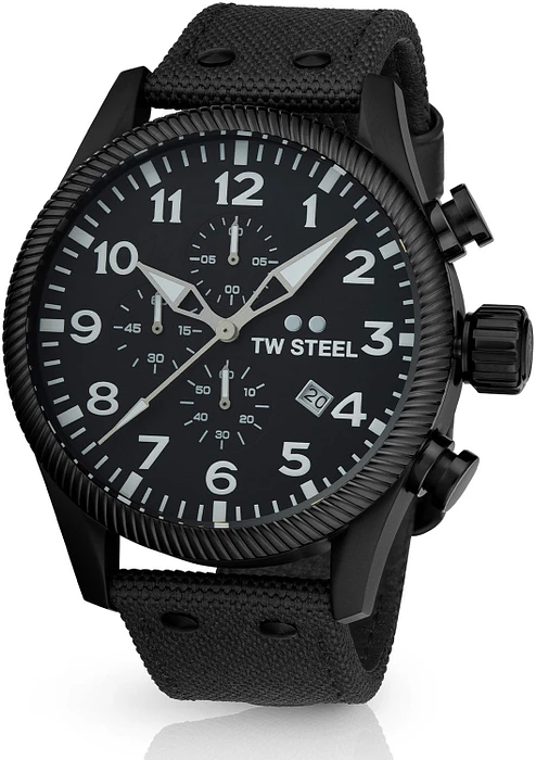 TW Steel TWVS113 Volante Steel Chrono Zwart Canvas 48mm