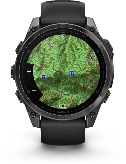 Garmin Fenix 8 - 010-02904-21 - 47 mm, AMOLED Sapphire, Carbon grey DLC-titanium met zwarte/pebble grey siliconen band Garmin Fenix 8 - 010-02904-21 - 47 mm, AMOLED Sapphire, Carbon grey DLC-titanium met zwarte/pebble grey siliconen band