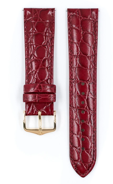 HIRSCH CROCOGRAIN M BURGUNDY CALF Goudkleurig HIRSCH CROCOGRAIN M BURGUNDY CALF Goudkleurig