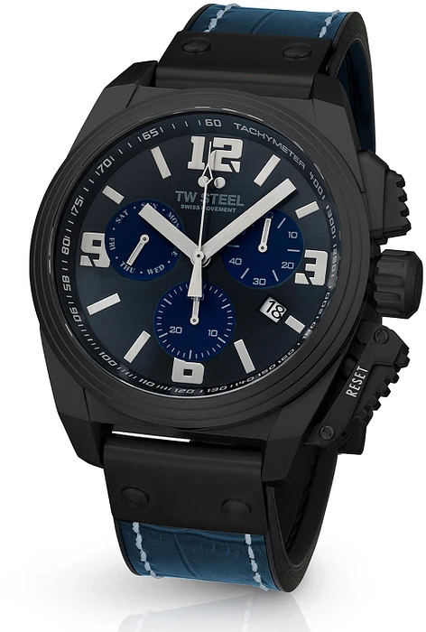 TW Steel TW1117 Canteen Swiss Movement Steel Chrono Blauw Leer 46mm TW Steel TW1117 Canteen Swiss Movement Steel Chrono Blauw Leer 46mm