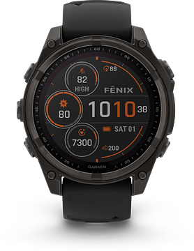 Garmin Fenix 8 - 010-02906-11 - 47 mm, Solar, Sapphire Sapphire, Carbon grey DLC-titanium met zwarte/pebble grey siliconen band