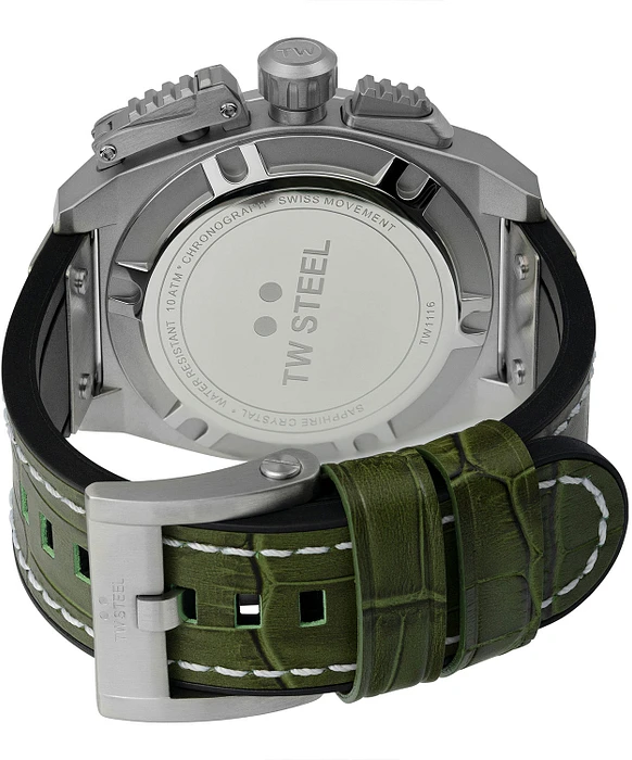 TW Steel TW1116 Canteen Swiss Movement Steel Chrono Groen Leer 46mm TW Steel TW1116 Canteen Swiss Movement Steel Chrono Groen Leer 46mm