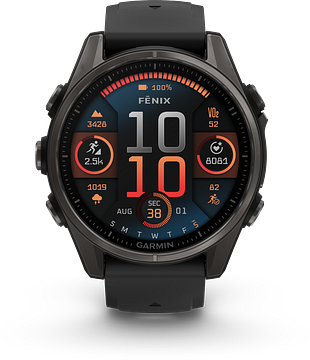 Garmin Fenix 8 - 010-02903-21 - 43 mm, AMOLED Sapphire, Carbon grey DLC-titanium met zwarte/pebble grey siliconen band