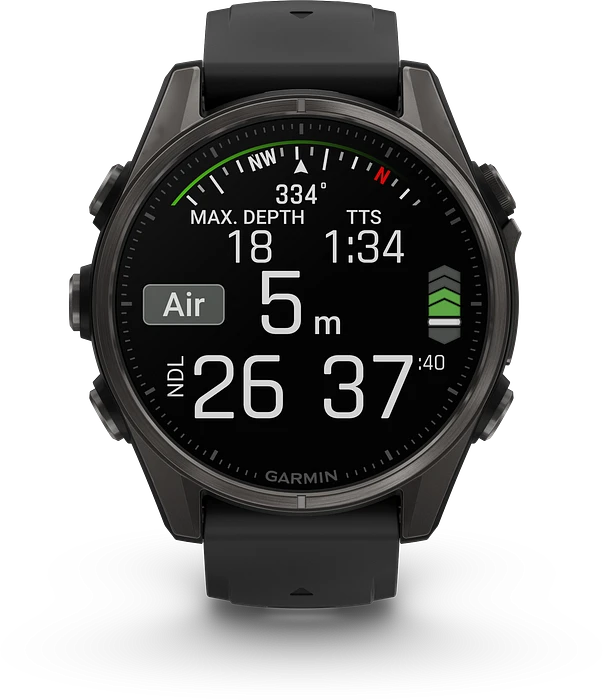 Garmin Fenix 8 - 010-02903-21 - 43 mm, AMOLED Sapphire, Carbon grey DLC-titanium met zwarte/pebble grey siliconen band Garmin Fenix 8 - 010-02903-21 - 43 mm, AMOLED Sapphire, Carbon grey DLC-titanium met zwarte/pebble grey siliconen band