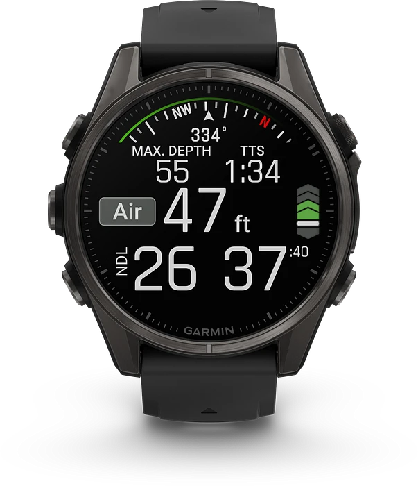 Garmin Fenix 8 - 010-02903-21 - 43 mm, AMOLED Sapphire, Carbon grey DLC-titanium met zwarte/pebble grey siliconen band Garmin Fenix 8 - 010-02903-21 - 43 mm, AMOLED Sapphire, Carbon grey DLC-titanium met zwarte/pebble grey siliconen band
