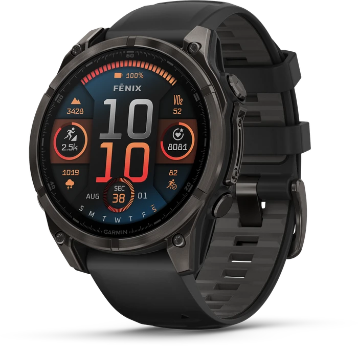 Garmin Fenix 8 - 010-02904-21 - 47 mm, AMOLED Sapphire, Carbon grey DLC-titanium met zwarte/pebble grey siliconen band Garmin Fenix 8 - 010-02904-21 - 47 mm, AMOLED Sapphire, Carbon grey DLC-titanium met zwarte/pebble grey siliconen band