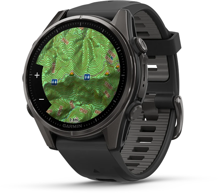 Garmin Fenix 8 - 010-02903-21 - 43 mm, AMOLED Sapphire, Carbon grey DLC-titanium met zwarte/pebble grey siliconen band Garmin Fenix 8 - 010-02903-21 - 43 mm, AMOLED Sapphire, Carbon grey DLC-titanium met zwarte/pebble grey siliconen band
