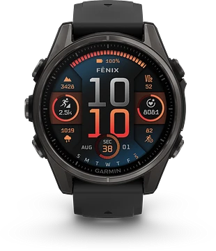 Garmin Fenix 8 - 010-02903-21 - 43 mm, AMOLED Sapphire, Carbon grey DLC-titanium met zwarte/pebble grey siliconen band