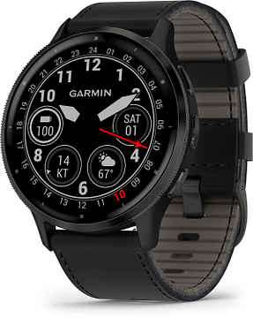Garmin Venu® 3 010-02784-52 Slate rand van roestvrij staal met zwarte behuizing en zwarte leren band	
