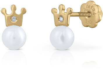 Lapetra LPGO00011 - Oorknopjes - Kroon - 18k goud - Diamant - Parel