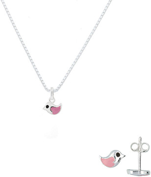 Lilly Set coll+oorknopjes vogel roze 925 190.6078.00