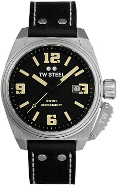 TW Steel TW1101 Canteen Swiss Movement Steel 3H Zwart Leer 42mm