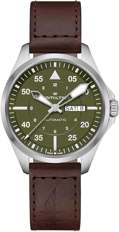 Hamilton Khaki Aviation Orologio Da Uomo Automatico | Swiss Made, Cassa 42 Mm, Cinturino In Pelle, Giorno-data, Luminescente