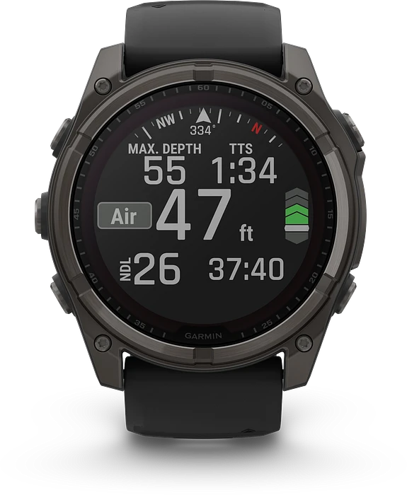 Garmin Fenix 8 - 010-02907-11 - 51 mm, Solar, Sapphire Sapphire, Carbon grey DLC-titanium met zwarte/pebble grey siliconen band