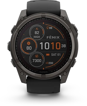 Garmin Fenix 8 - 010-02907-11 - 51 mm, Solar, Sapphire Sapphire, Carbon grey DLC-titanium met zwarte/pebble grey siliconen band