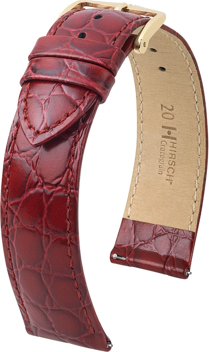 HIRSCH CROCOGRAIN M BURGUNDY CALF Goudkleurig HIRSCH CROCOGRAIN M BURGUNDY CALF Goudkleurig