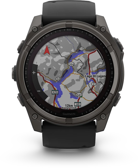 Garmin Fenix 8 - 010-02907-11 - 51 mm, Solar, Sapphire Sapphire, Carbon grey DLC-titanium met zwarte/pebble grey siliconen band