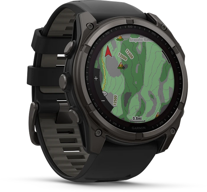 Garmin Fenix 8 - 010-02907-11 - 51 mm, Solar, Sapphire Sapphire, Carbon grey DLC-titanium met zwarte/pebble grey siliconen band