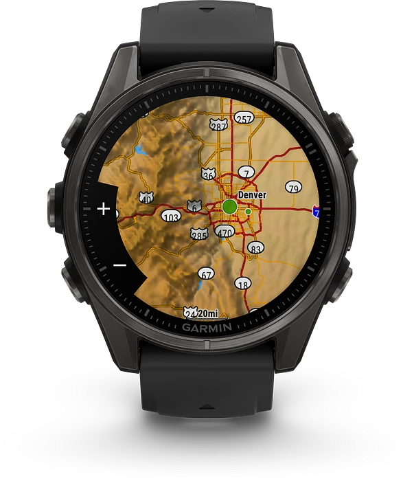 Garmin Fenix 8 - 010-02903-21 - 43 mm, AMOLED Sapphire, Carbon grey DLC-titanium met zwarte/pebble grey siliconen band Garmin Fenix 8 - 010-02903-21 - 43 mm, AMOLED Sapphire, Carbon grey DLC-titanium met zwarte/pebble grey siliconen band