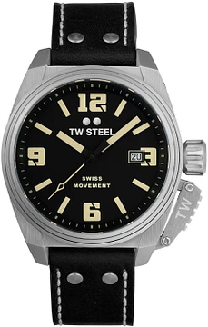 TW Steel TW1101 Canteen Swiss Movement Steel 3H Zwart Leer 42mm