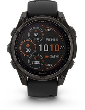 Garmin Fenix 8 - 010-02906-11 - 47 mm, Solar, Sapphire Sapphire, Carbon grey DLC-titanium met zwarte/pebble grey siliconen band