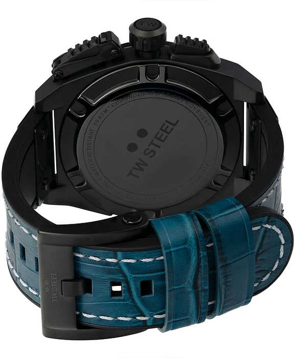 TW Steel TW1117 Canteen Swiss Movement Steel Chrono Blauw Leer 46mm TW Steel TW1117 Canteen Swiss Movement Steel Chrono Blauw Leer 46mm