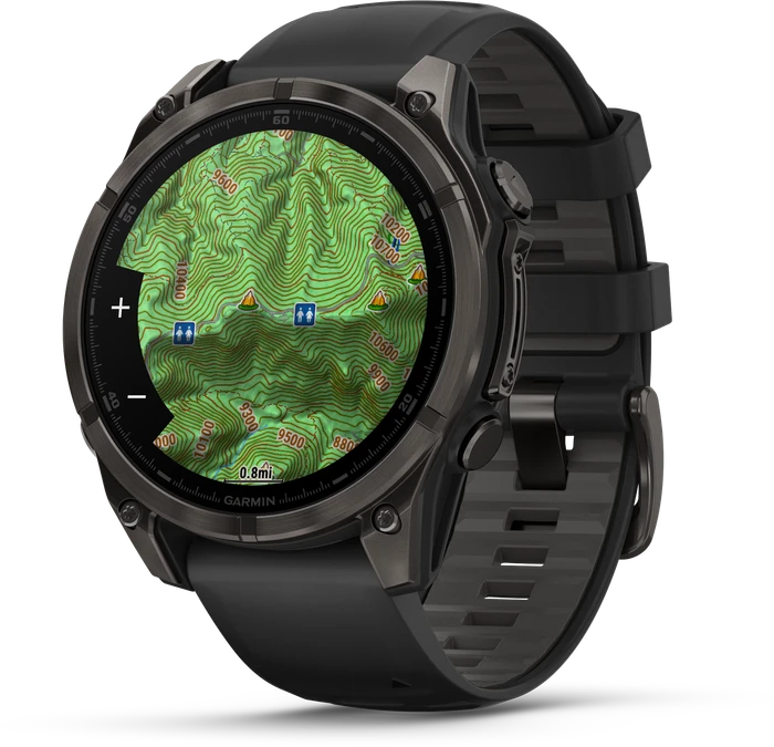 Garmin Fenix 8 - 010-02904-21 - 47 mm, AMOLED Sapphire, Carbon grey DLC-titanium met zwarte/pebble grey siliconen band Garmin Fenix 8 - 010-02904-21 - 47 mm, AMOLED Sapphire, Carbon grey DLC-titanium met zwarte/pebble grey siliconen band