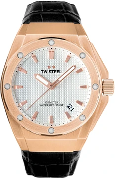 TW Steel TWCE4109 3H CEO Tech Rosé Steel Zwart Leer 44mm