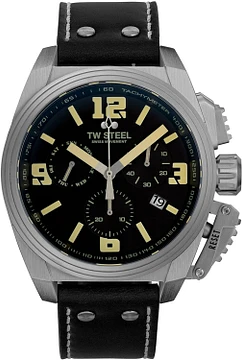 TW Steel TW1111 Canteen Swiss Movement Steel Chrono Zwart Leer 46mm