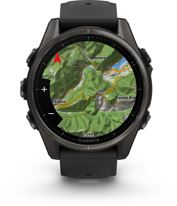 Garmin Fenix 8 - 010-02903-21 - 43 mm, AMOLED Sapphire, Carbon grey DLC-titanium met zwarte/pebble grey siliconen band Garmin Fenix 8 - 010-02903-21 - 43 mm, AMOLED Sapphire, Carbon grey DLC-titanium met zwarte/pebble grey siliconen band