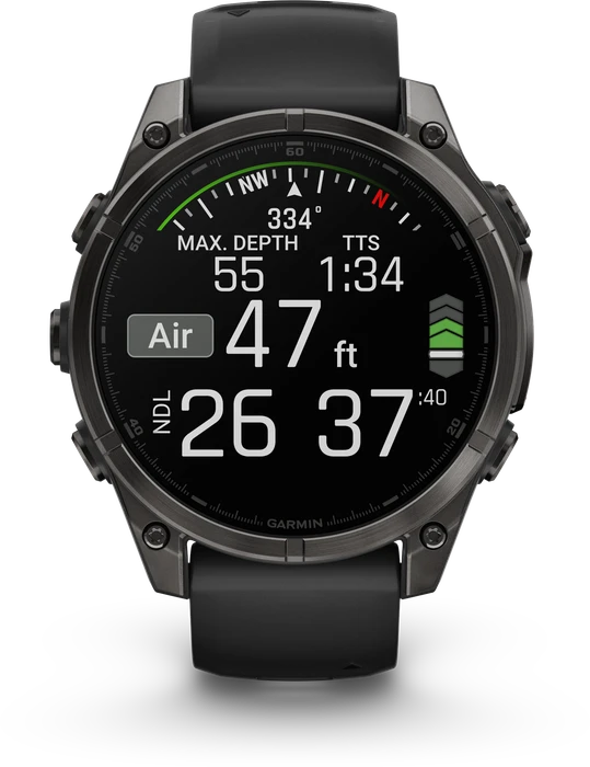Garmin Fenix 8 - 010-02904-21 - 47 mm, AMOLED Sapphire, Carbon grey DLC-titanium met zwarte/pebble grey siliconen band Garmin Fenix 8 - 010-02904-21 - 47 mm, AMOLED Sapphire, Carbon grey DLC-titanium met zwarte/pebble grey siliconen band