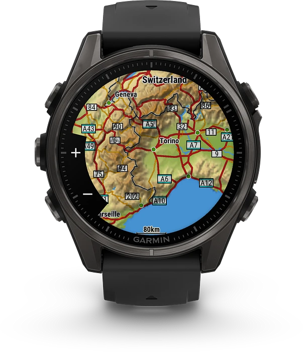 Garmin Fenix 8 - 010-02903-21 - 43 mm, AMOLED Sapphire, Carbon grey DLC-titanium met zwarte/pebble grey siliconen band Garmin Fenix 8 - 010-02903-21 - 43 mm, AMOLED Sapphire, Carbon grey DLC-titanium met zwarte/pebble grey siliconen band
