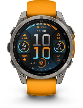 Garmin Fenix 8 - 010-02904-11 - 47 mm, AMOLED Sapphire, Titanium met Spark orange/graphite siliconen band