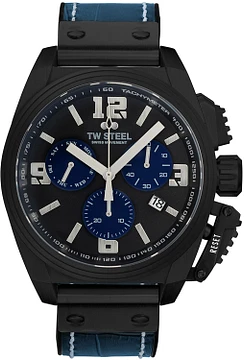 TW Steel TW1117 Canteen Swiss Movement Steel Chrono Blauw Leer 46mm