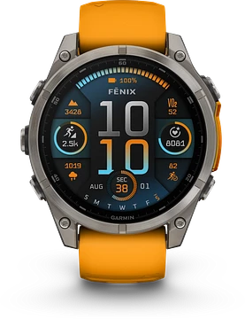 Garmin Fenix 8 - 010-02904-11 - 47 mm, AMOLED Sapphire, Titanium met Spark orange/graphite siliconen band